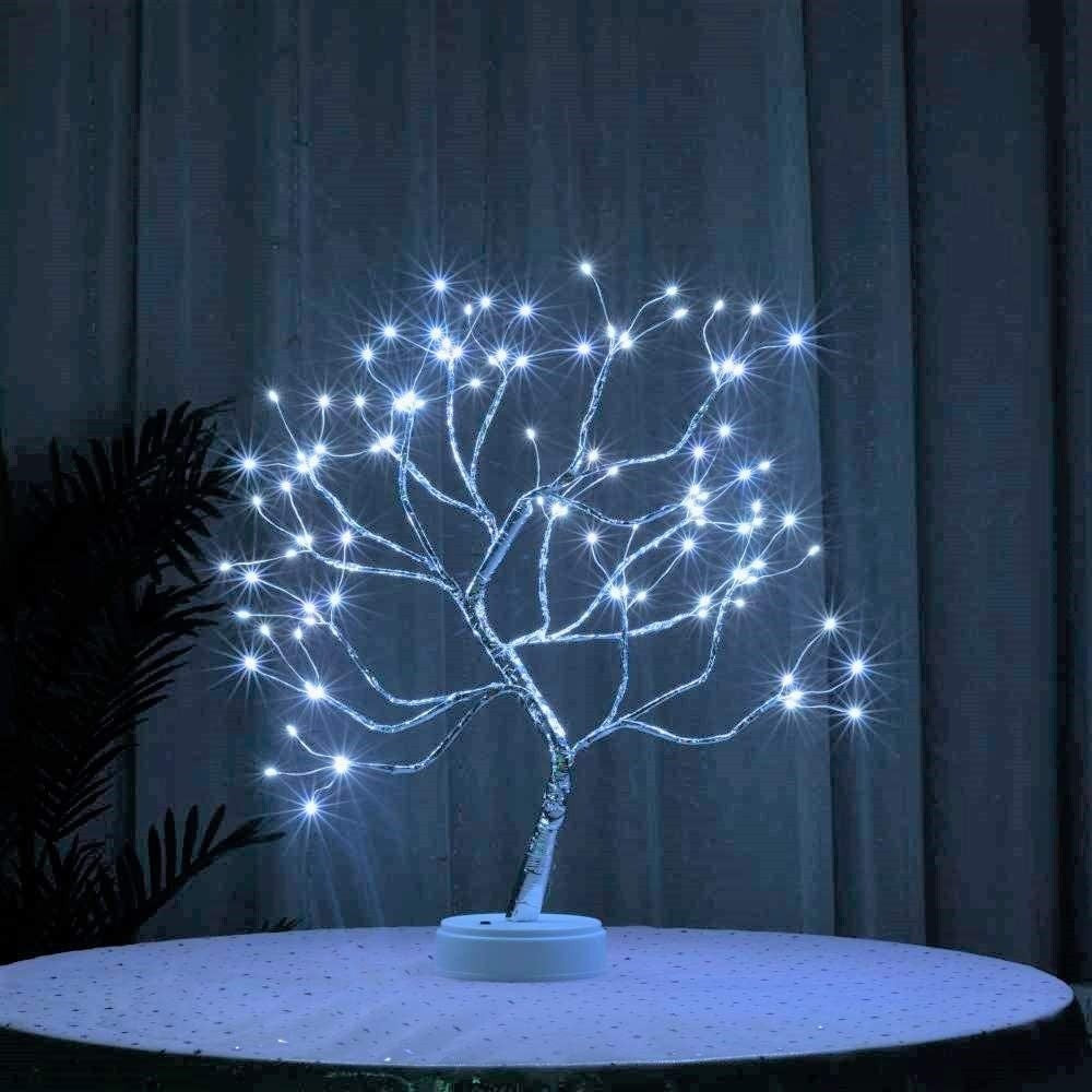 Lampa de veghe LED cu baterii si USB, Vivimall, Model Copac din cupru, Alb rece - vivimall.ro