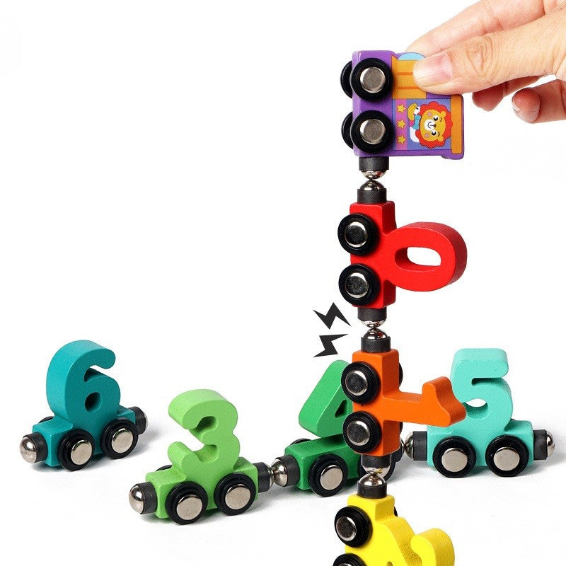 Trenulet Magnetic, Flippy, din Lemn, Model Cifre, 62 cm, +3 Ani, Jucarie de Asamblat, Multicolor - vivimall.ro