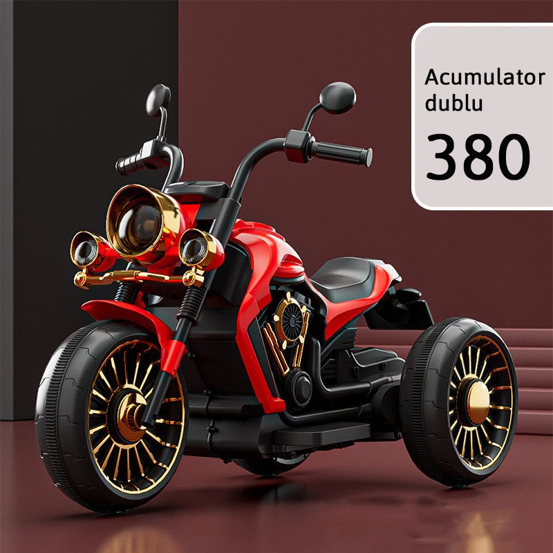 Tricicleta Electrica pentru Copii, Vivimall, cu 2 Acumulatoare 380*2, 6V 4.5, Sistem Anti-Rasturnare, Sistem de Lumini si Sunet, 6-8 Ani, 93 x 48 x 63 cm, Rosu Negru - vivimall.ro