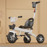 Tricicleta multifunctionala pentru Copii, Flippy, Pliabila de Tip Impingere, Scaun cu Functie Sezut si Culcat, Ghidon cu Cos Lumini si Muzica, Suport Pahar, 80 x 60 x 53 cm, Alb Negru - vivimall.ro