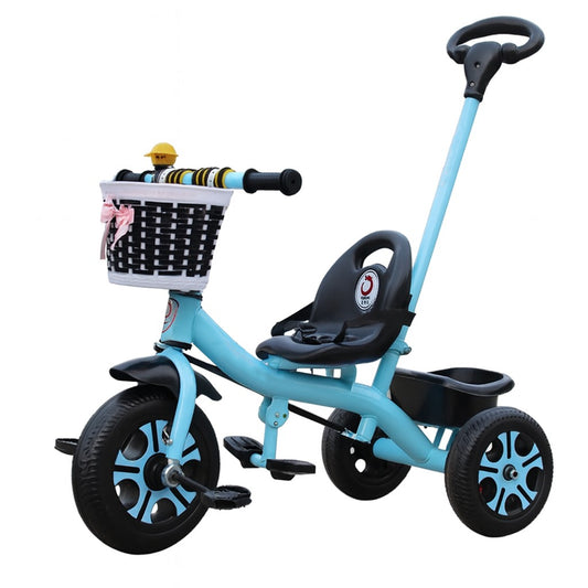 Tricicleta pentru Copii, Vivimall, Tricicleta Model Mickey, Ghidon cu Cos pentru Depozitare, Maner Impingere, Varsta 1-5 Ani, 80 x 60 x 53 cm, Albastru - vivimall.ro