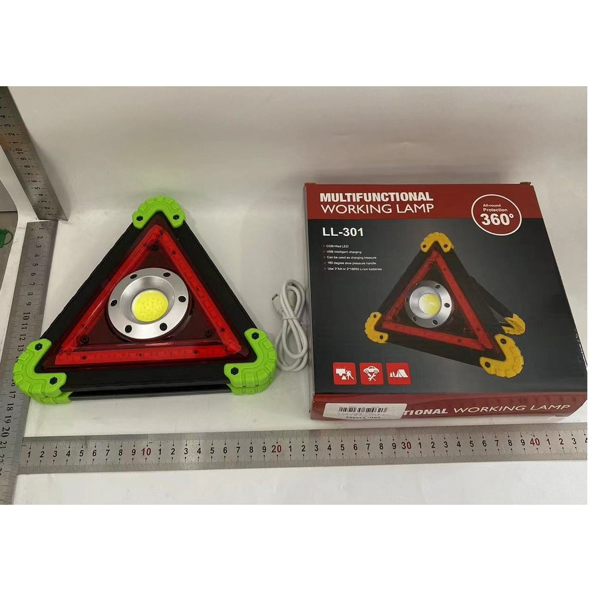 Triunghi Multifunctional De Avertizare, Lanterna Led, Impermeabil Ip65, 800 Lm, 2 X Aa, Functie Incarcare Telefon, Usb Si Micro Usb, Cob 33