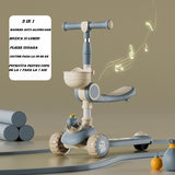 Trotineta Multifunctionala 3 In 1, Pentru Copii, 1-7 Ani, Cu Lumini Si Muzica, Reglabil 360, Pliere Usoara, Reglarea Inaltimii, Bej/ - vivimall.ro