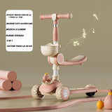 Trotineta Multifunctionala 3 in 1, Vivimall, pentru Copii, 1-7 Ani, cu Lumini si Muzica, Reglabil 360, Pliere Usoara, Reglarea Inaltimii, Model Dinozaur, Alb/Roz - vivimall.ro