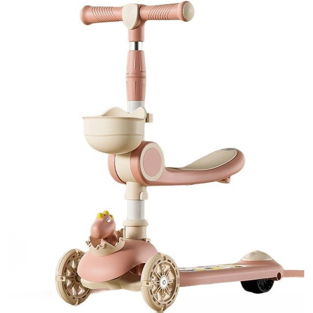 Trotineta Multifunctionala 3 In 1, Pentru Copii, 1-7 Ani, Cu Lumini Si Muzica, Reglabil 360, Pliere Usoara, Reglarea Inaltimii - vivimall.ro