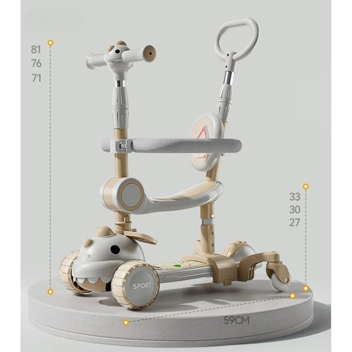 Trotineta Multifunctionala 6 In 1, Pentru Copii De La 10 Luni Pana La 12 Ani, Cu Maner De Impingere, Reglabil 360, Pliere Usoara, Reglarea Inaltimii, Alb/ - vivimall.ro