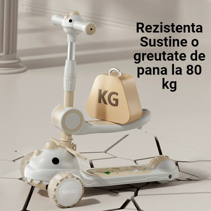 Trotineta Multifunctionala 6 In 1, Pentru Copii De La 10 Luni Pana La 12 Ani, Cu Maner De Impingere, Reglabil 360, Pliere Usoara, Reglarea Inaltimii, Alb/, Resigilat - vivimall.ro