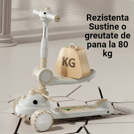 Trotineta Multifunctionala 6 In 1, Pentru Copii De La 10 Luni Pana La 12 Ani, Cu Maner De Impingere, Reglabil 360, Pliere Usoara, Reglarea Inaltimii, Alb/, Resigilat - vivimall.ro