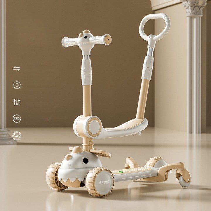 Trotineta Multifunctionala 6 In 1, Pentru Copii De La 10 Luni Pana La 12 Ani, Cu Maner De Impingere, Reglabil 360, Pliere Usoara, Reglarea Inaltimii, Alb/, Resigilat - vivimall.ro