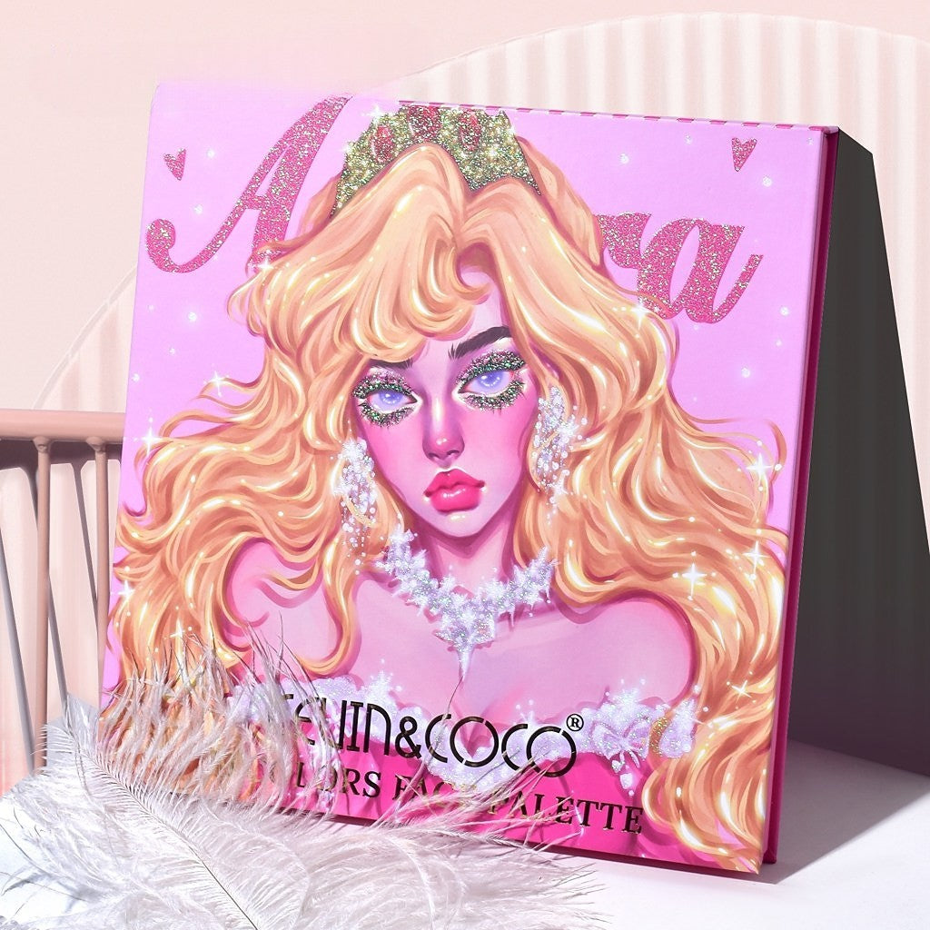 Trusa de Machiaj, KEVIN & COCO, Princess Palette. Fard de Pleoape, Iluminator, Corector, Ruj, 79 culori, 19.7 x 20 x 2 cm - vivimall.ro