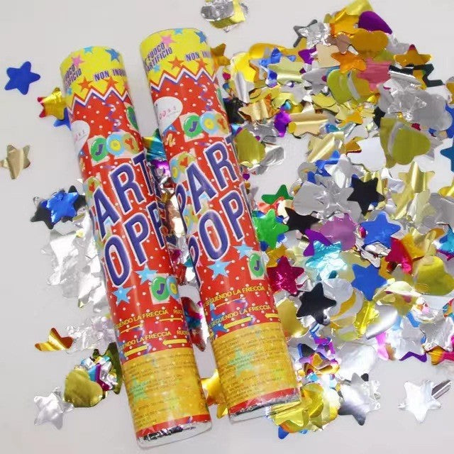 Tun de Confetti, Flippy, Party Popper 40 cm, Model Stelute, Inimioare, Paiete Lucioase, 3 cm Diametru, Multicolor