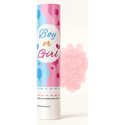 Tun Confetti, Flippy, Model Gender Reveal, Boy or Girl, 40 cm, Ambalaj din Carton, Eliberare prin Rasucire, Roz