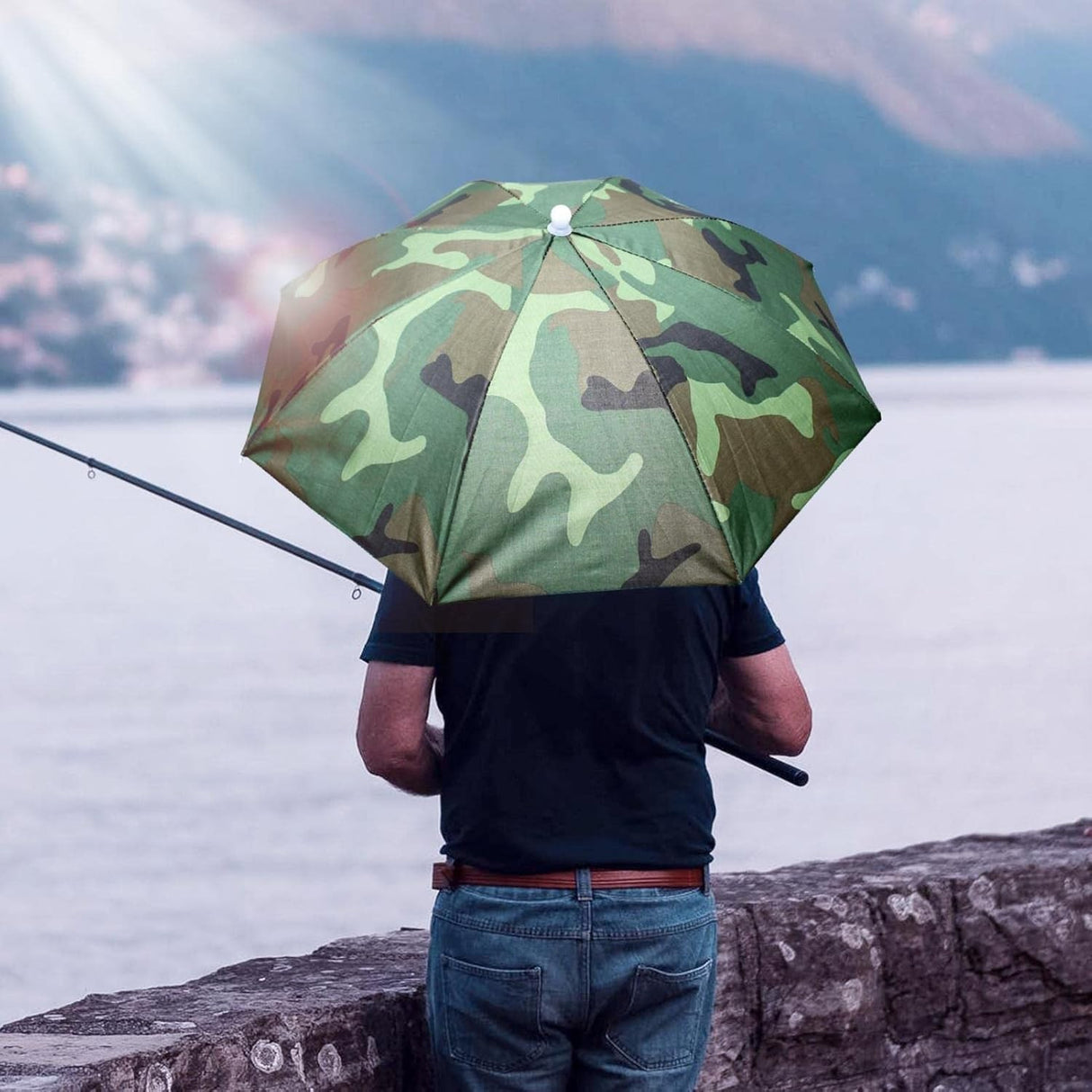 Umbrela De Cap, Diametru 69 Cm, Snur Reglabil De Cap, Protectie Uv/Ploaie, Camuflaj - vivimall.ro