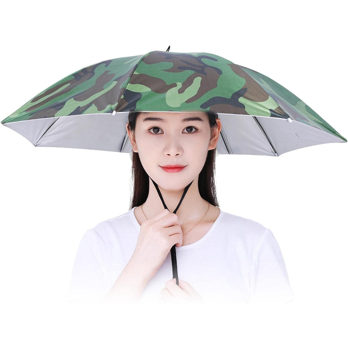 Umbrela de Cap, Vivimall, Diametru 69 cm, Snur Reglabil de Cap, Protectie UV/Ploaie, Camuflaj - vivimall.ro
