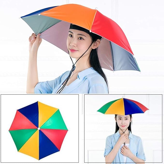 Umbrela de Cap, Vivimall, Diametru 69 cm, Snur Reglabil de Cap, Protectie UV/Ploaie, Curcubeu - vivimall.ro