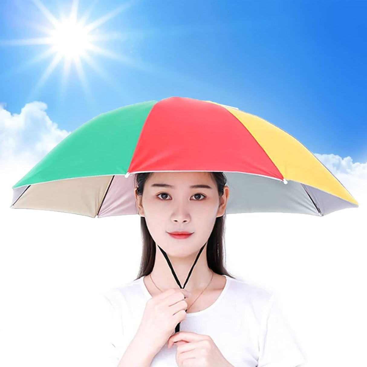 Umbrela De Cap, Diametru 69 Cm, Snur Reglabil De Cap, Protectie Uv/Ploaie, Curcubeu - vivimall.ro