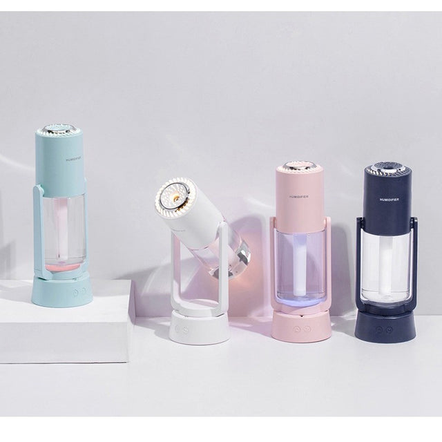 Umidificator Și Purificator Aer, Ultrasonic, Portabil, Rezervor 200ml, Cu Ioni Negativi, LED, 7 Culori, Rotație 360 Grade - vivimall.ro