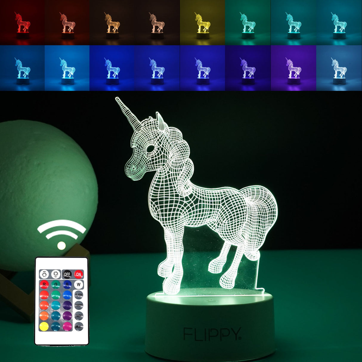 Lampa Led Decorativa, 3D, Unicorn, Cu Usb Si Baterii, 20 Cm Inaltime, Din Material Acril, Lumina A Si Telecomanda Inclusa, Alb - vivimall.ro