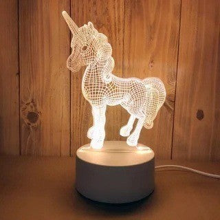 Lampa LED decorativa, Vivimall, 3D, Unicorn, cu USB si baterii, 20 cm inaltime, din material acril, lumina multicolora si telecomanda inclusa, alb - vivimall.ro