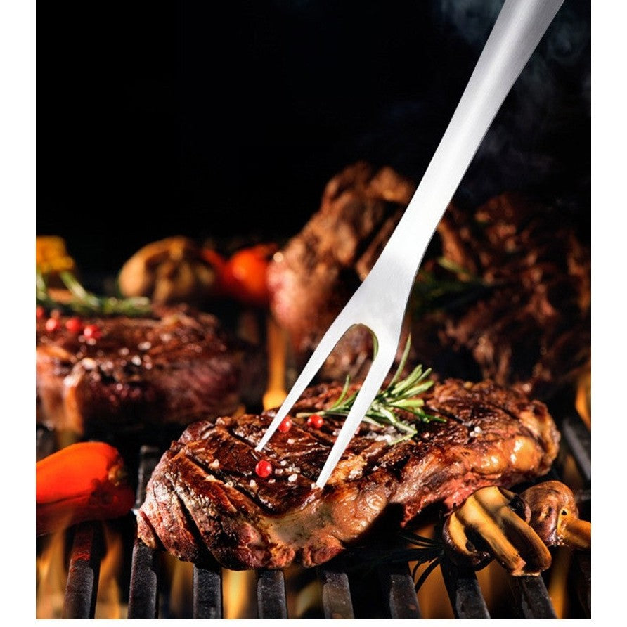 Set 4 ustensile pentru gratar Vivimall, din otel inoxidabil, cu agatatoare, rezistente la temperaturi ridicate, argintiu - vivimall.ro