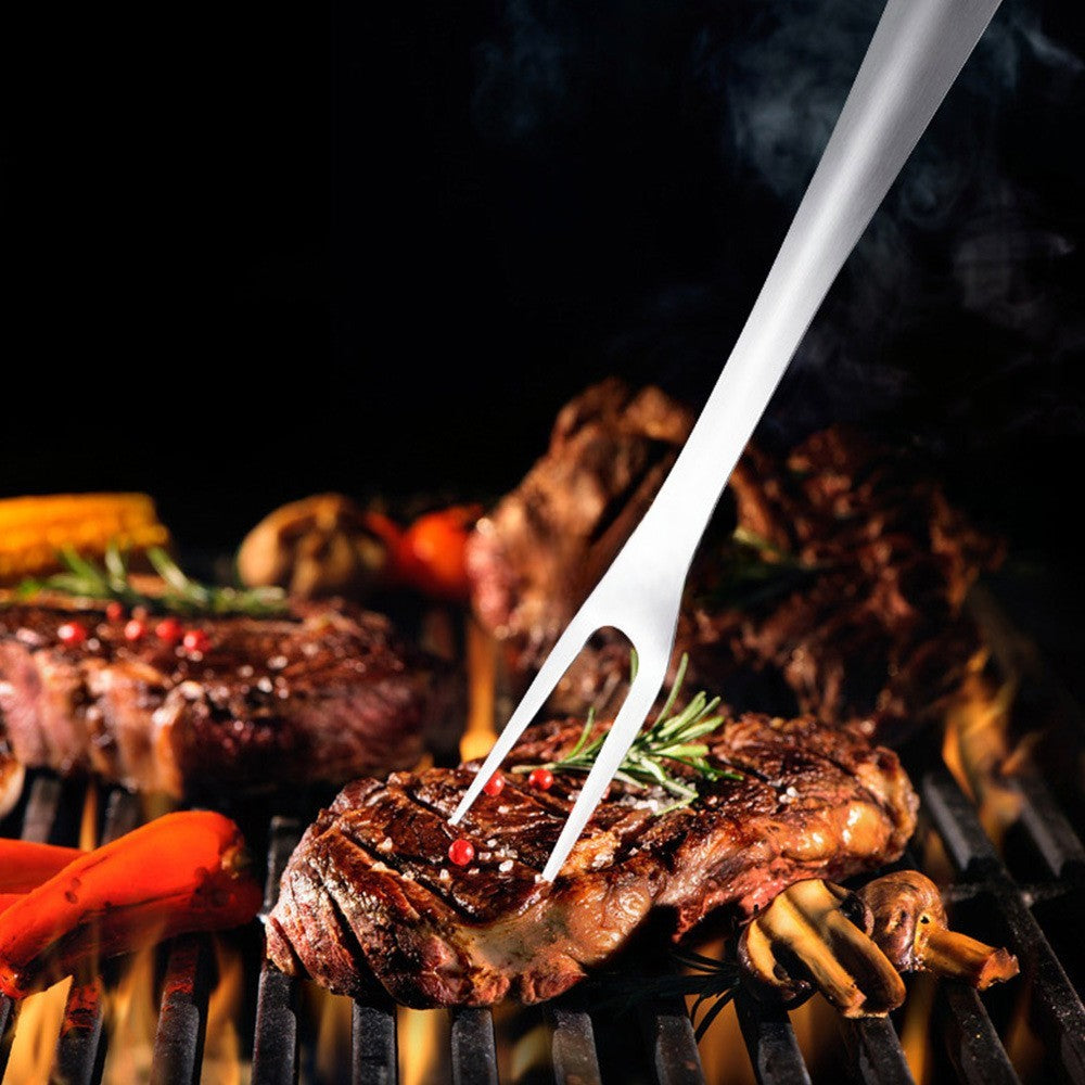 Set 4 ustensile pentru gratar Vivimall, din otel inoxidabil, cu agatatoare, rezistente la temperaturi ridicate, argintiu - vivimall.ro