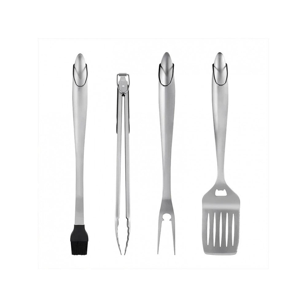 Set 4 Ustensile Pentru Gratar Din Otel Inoxidabil, Cu Agatatoare, Rezistente La Temperaturi Ridicate, Argintiu - vivimall.ro