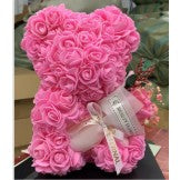 Ursulet din flori, Trandafiri de spuma, roz, 16x16x23 cm, Cutie 17x17x25 cm - vivimall.ro
