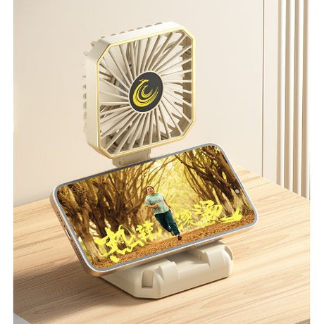 Ventilator Portabil,  de Gat, de Birou, Suport Telefon, 14 x 7 cm, Incarcare USB, din ABS, 3 Viteze - vivimall.ro