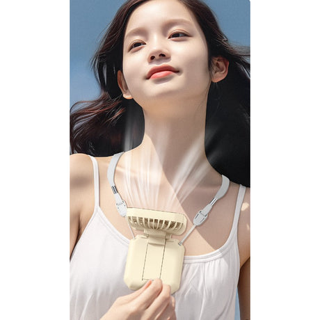 Ventilator Portabil, Vivimall, de Gat, de Birou, Suport Telefon, 14 x 7 cm, Incarcare USB, din ABS, 3 Viteze, Bej