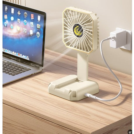 Ventilator Portabil,  de Gat, de Birou, Suport Telefon, 14 x 7 cm, Incarcare USB, din ABS, 3 Viteze - vivimall.ro