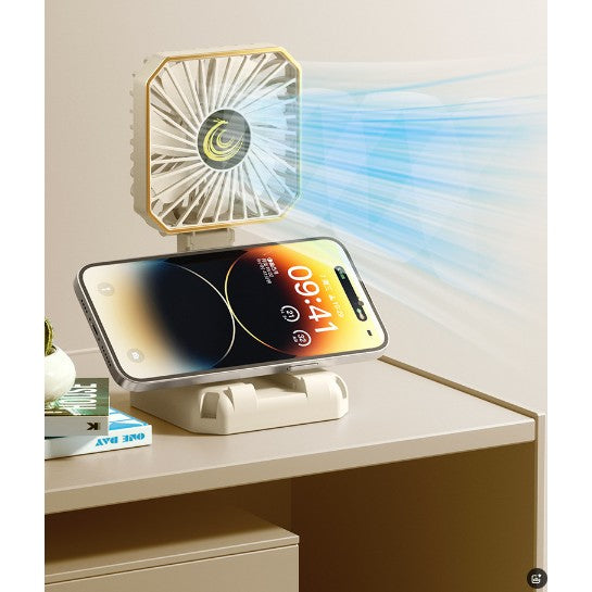 Ventilator Portabil,  de Gat, de Birou, Suport Telefon, 14 x 7 cm, Incarcare USB, din ABS, 3 Viteze - vivimall.ro