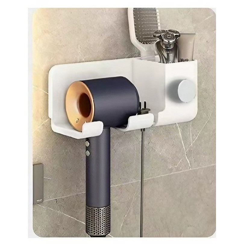 Suport De Baie, Pentru Uscator De Par, Cu Organizator Dublu, Din Plastic, Aplicare Cu Suport Adeziv, 23 X 8.8 X 9.5 Cm - vivimall.ro