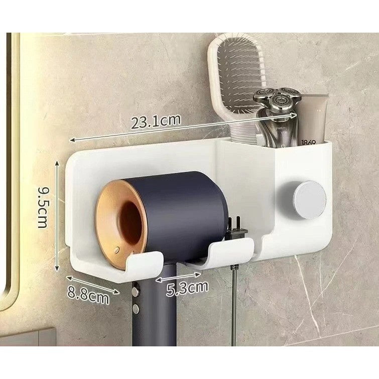 Suport De Baie, Pentru Uscator De Par, Cu Organizator Dublu, Din Plastic, Aplicare Cu Suport Adeziv, 23 X 8.8 X 9.5 Cm - vivimall.ro