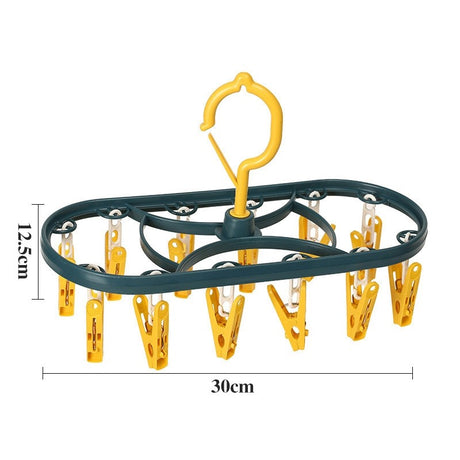 Uscator de Rufe Suspendat Vivimall, cu 12 Carlige, Rotire 360 Grade, Protectie Vant, Mateiral Plastic, Usor de Depozitat, Multifunctional, 30 x 12.5 cm, Albastru/Galben
