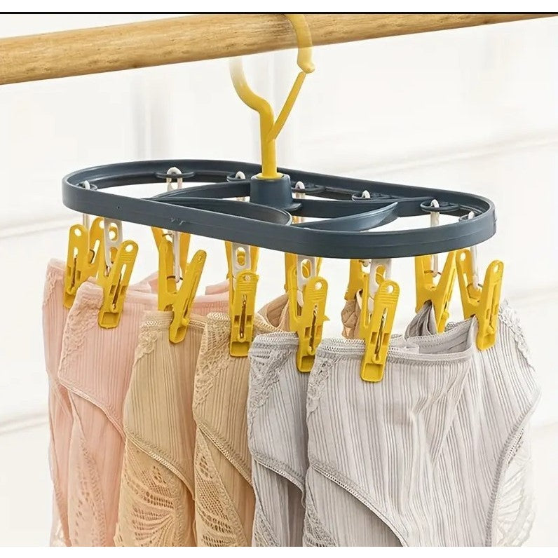 Uscator de Rufe Suspendat Vivimall, cu 12 Carlige, Rotire 360 Grade, Protectie Vant, Mateiral Plastic, Usor de Depozitat, Multifunctional, 30 x 12.5 cm, Albastru/Galben - vivimall.ro