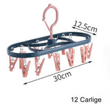 Uscator de Rufe Suspendat Vivimall, cu 12 Carlige, Rotire 360 Grade, Protectie Vant, Mateiral Plastic, Usor de Depozitat, Multifunctional, 30 x 12.5 cm, Albastru/Roz - vivimall.ro