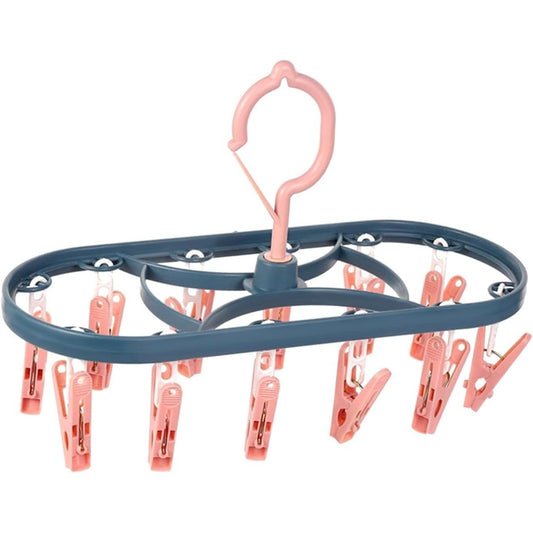 Uscator de Rufe Suspendat Vivimall, cu 12 Carlige, Rotire 360 Grade, Protectie Vant, Mateiral Plastic, Usor de Depozitat, Multifunctional, 30 x 12.5 cm, Albastru/Roz - vivimall.ro