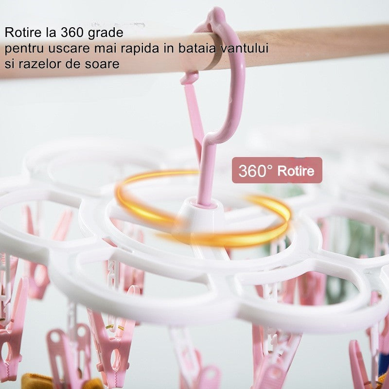 Uscator De Rufe Suspendat Cu 16 Carlige, Rotire 360 Grade, Mateiral Plastic, Usor De Depozitat, Multifunctional, 26 X 21 Cm - vivimall.ro