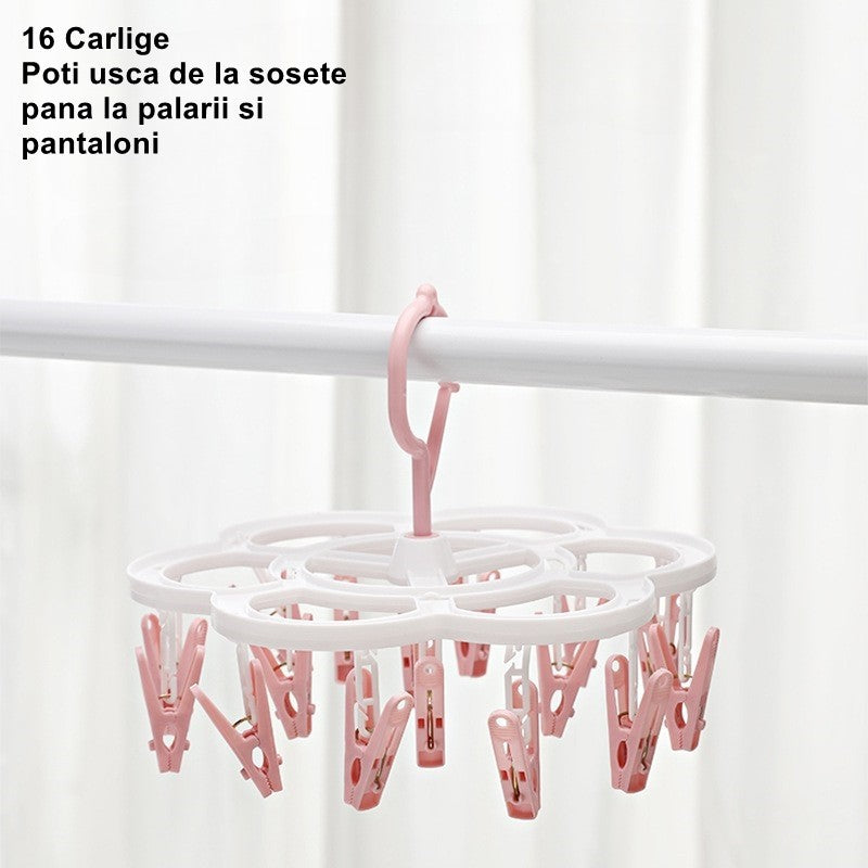 Uscator De Rufe Suspendat Cu 16 Carlige, Rotire 360 Grade, Mateiral Plastic, Usor De Depozitat, Multifunctional, 26 X 21 Cm - vivimall.ro