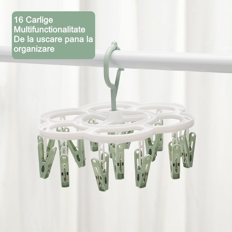 Uscator De Rufe Suspendat Cu 16 Carlige, Rotire 360 Grade, Mateiral Plastic, Usor De Depozitat, Multifunctional, 26 X 21 Cm - vivimall.ro