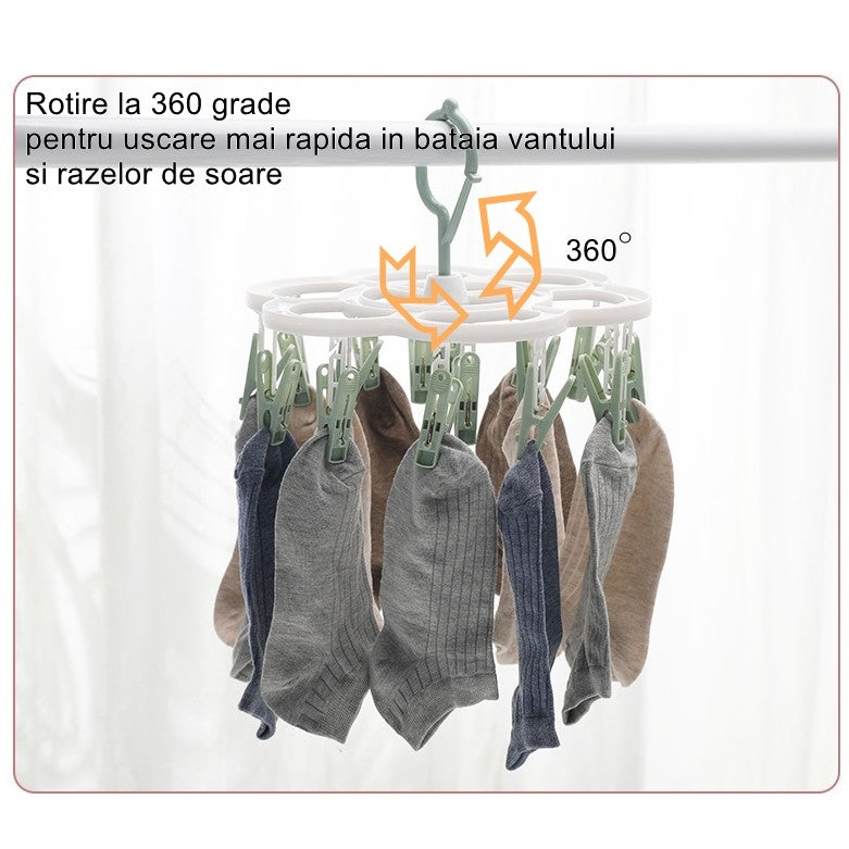 Uscator De Rufe Suspendat Cu 16 Carlige, Rotire 360 Grade, Mateiral Plastic, Usor De Depozitat, Multifunctional, 26 X 21 Cm - vivimall.ro