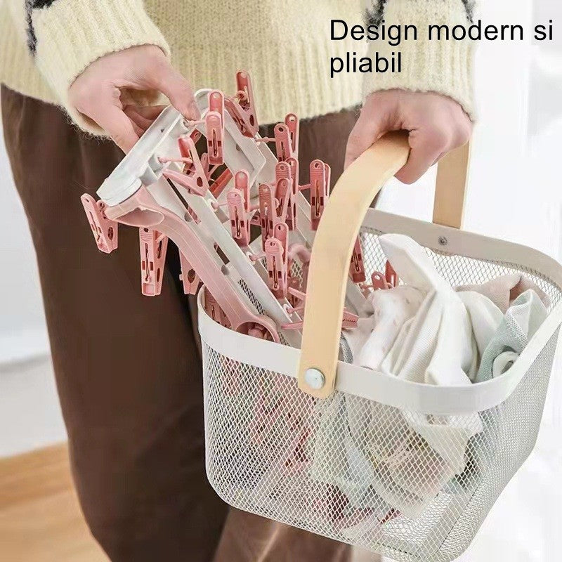 Uscator de Rufe Suspendat Vivimall, cu 40 Carlige, Rotire 360 Grade, Protectie Vant, Pliabil, Patrat, Mateiral Plastic, Usor de Depozitat, Multifunctional, 36 x 24 cm, Alb/Roz - vivimall.ro