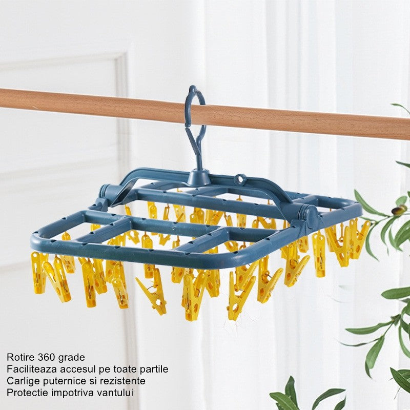 Uscator De Rufe Suspendat Cu 40 Carlige, Rotire 360 Grade, Protectie Vant, Pliabil, Patrat, Mateiral Plastic, Usor De Depozitat, Multifunctional, 36 X 24 Cm, Albastru/Galben - vivimall.ro