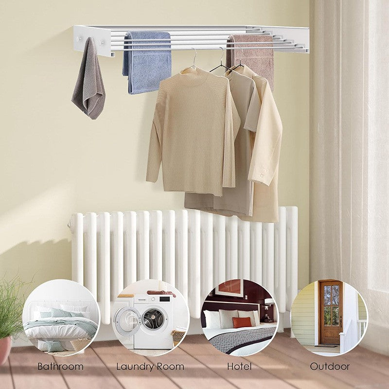 Suport Haine, Depozitare Si Uscare Rufe, Din Aluminiu, Pliabil, Impermeabil, Montare Prin Perforare, 100 Cm - vivimall.ro