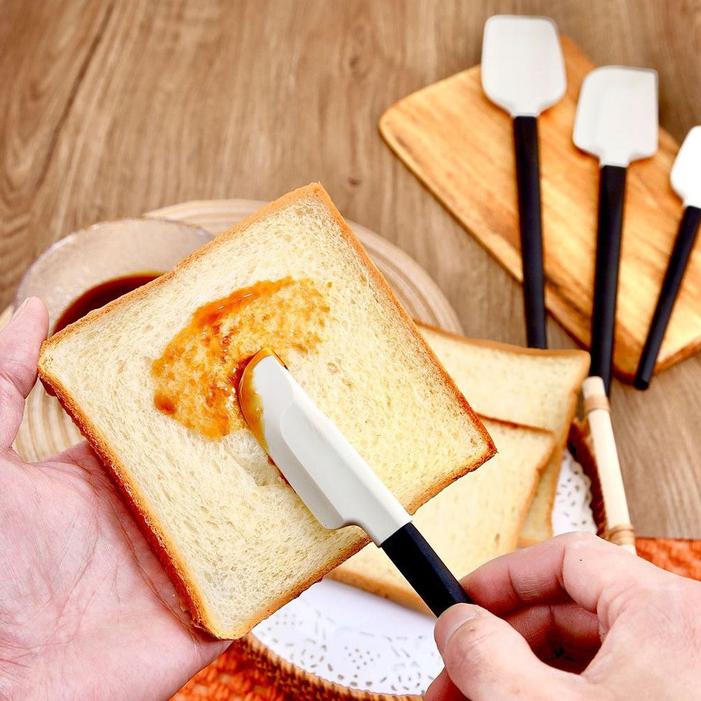 Ustensile de Bucatarie, Vivimall, Set din 4 bucati, din Silicon si Lemn, Spatule de Diferite Dimensiuni, Termo rezistente, Antiaderente, Instrument de Amestecat in Bucatarie, Alb-Negru