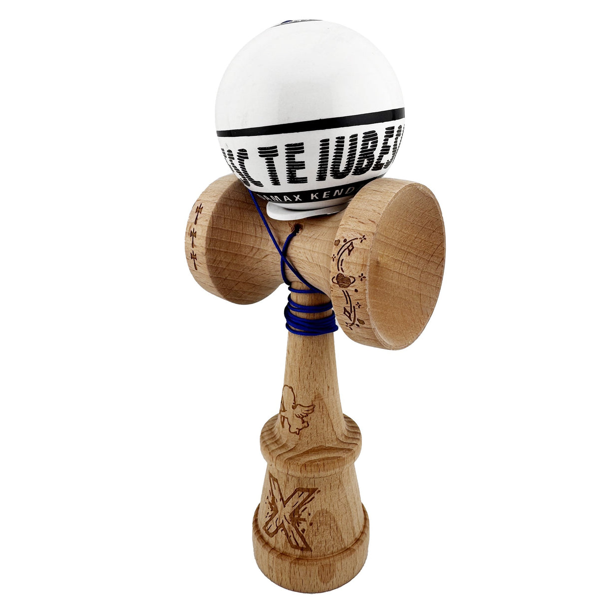 Kendama X TE IUBESC Originala, Profesionala, Flippy, Super Sticky cu Cupe Mari KING SIZE V3, Gaura in Baza, Rulment Metalic, din lemn 18 cm, Ata 62/65 cm, Alb/Alb - vivimall.ro