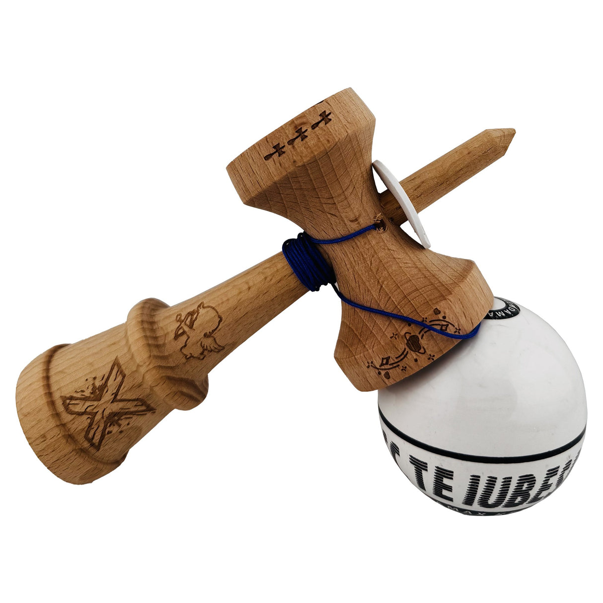 Kendama X TE IUBESC Originala, Profesionala, Flippy, Super Sticky cu Cupe Mari KING SIZE V3, Gaura in Baza, Rulment Metalic, din lemn 18 cm, Ata 62/65 cm, Alb/Alb - vivimall.ro