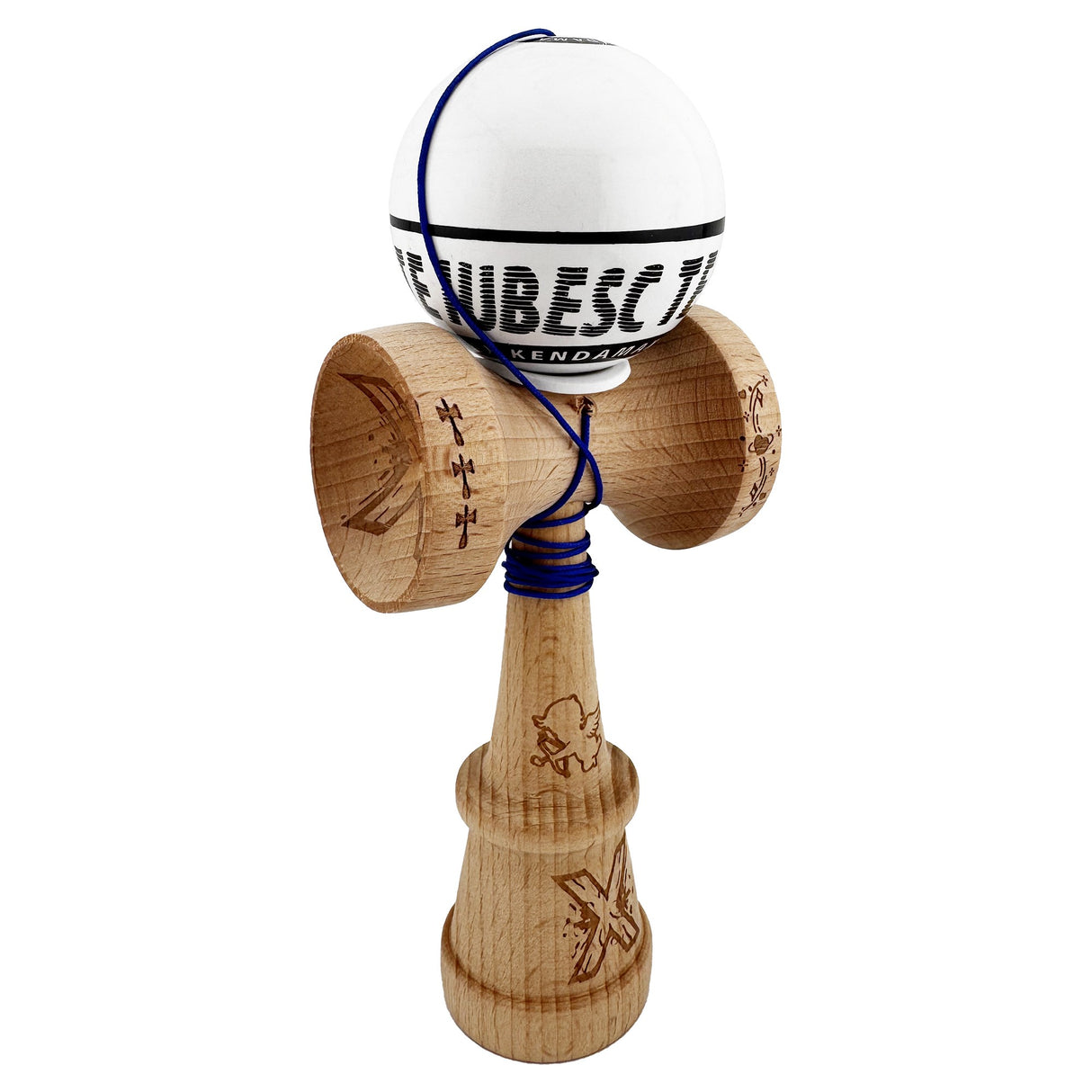 Kendama X TE IUBESC Originala, Profesionala, Flippy, Super Sticky cu Cupe Mari KING SIZE V3, Gaura in Baza, Rulment Metalic, din lemn 18 cm, Ata 62/65 cm, Alb/Alb - vivimall.ro