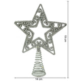 Varf decorativ de brad, Argintiu, in forma de Stea, decupata in centru, din Plastic/Metal, 14 cm x 19 cm, Interior/Exterior, Flippy - vivimall.ro