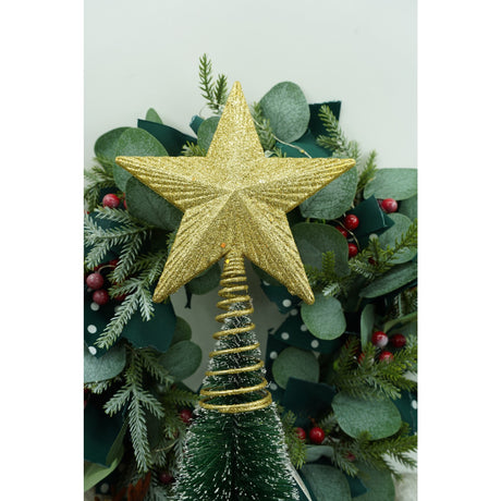 Varf decorativ de brad, Auriu, in forma de Stea, cu design in relief, din Plastic/Metal, 15.5 cm x 20.5 cm, Interior/Exterior, Flippy - vivimall.ro